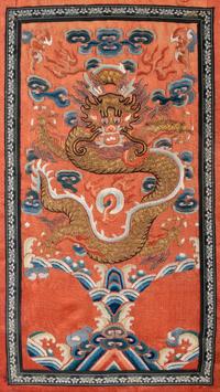 Two Chinese Embroidered Silk 'Dragon' Panels