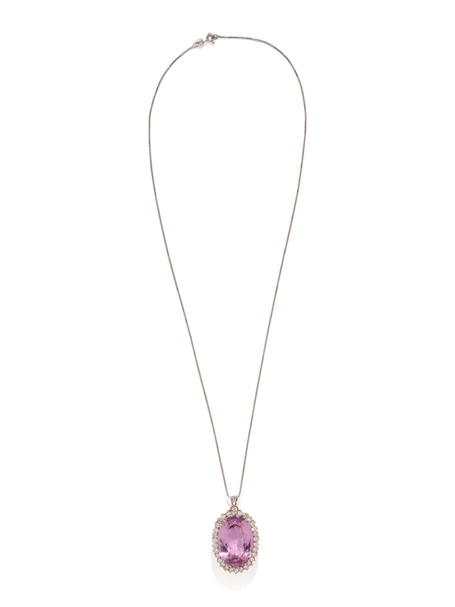 KUNZITE AND DIAMOND PENDANT/NECKLACE