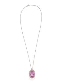 KUNZITE AND DIAMOND PENDANT/NECKLACE