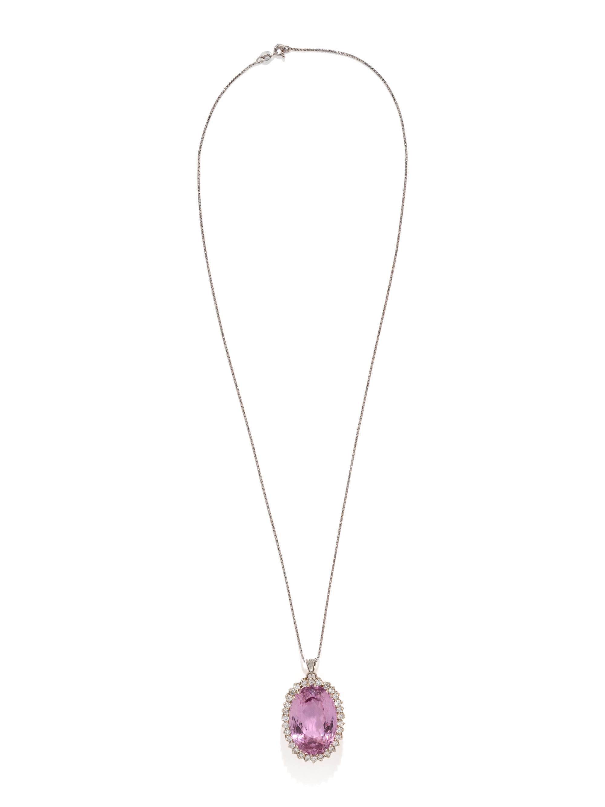 KUNZITE AND DIAMOND PENDANT/NECKLACE