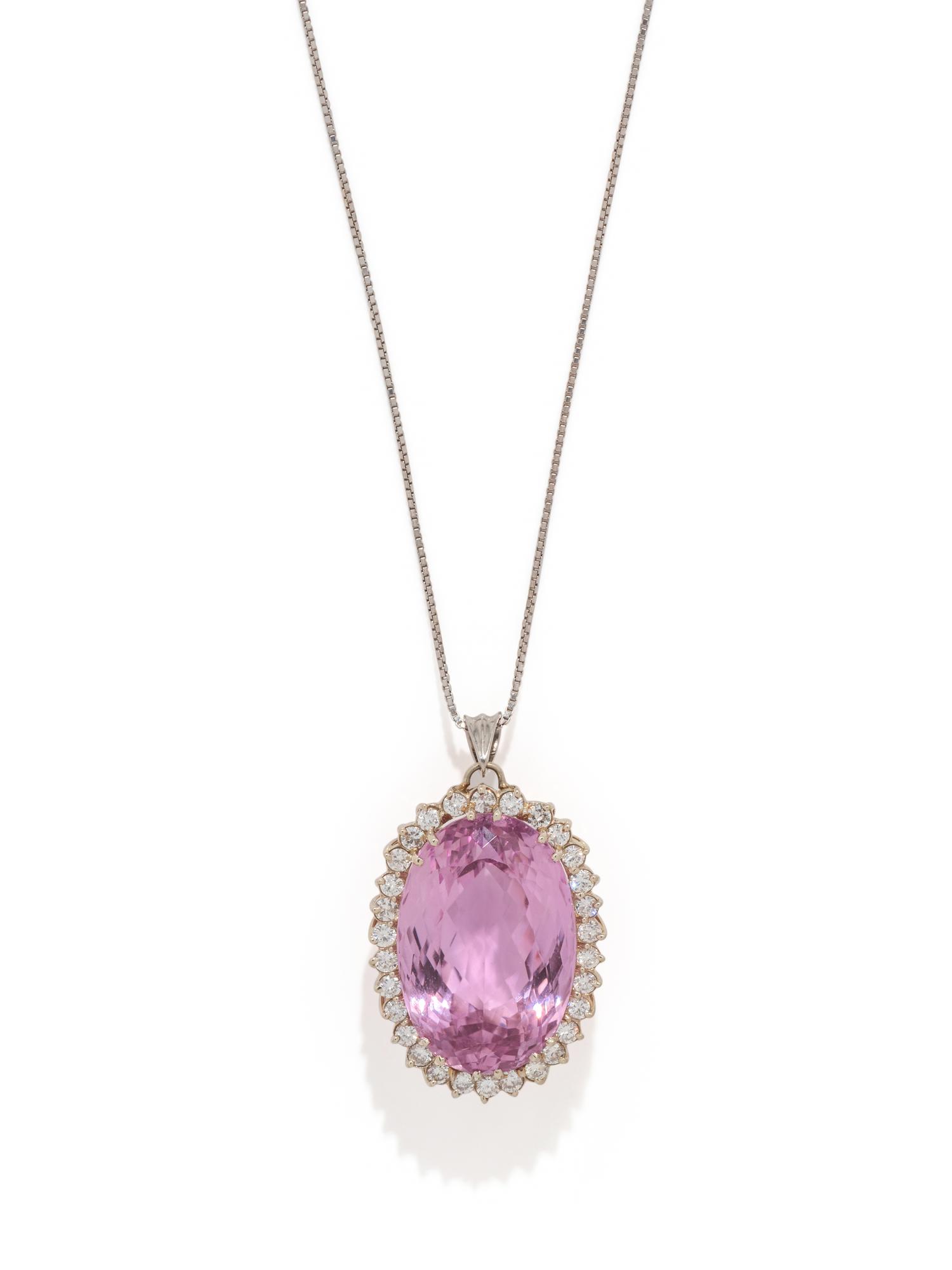 KUNZITE AND DIAMOND PENDANT/NECKLACE