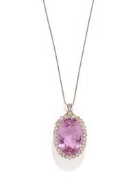 KUNZITE AND DIAMOND PENDANT/NECKLACE