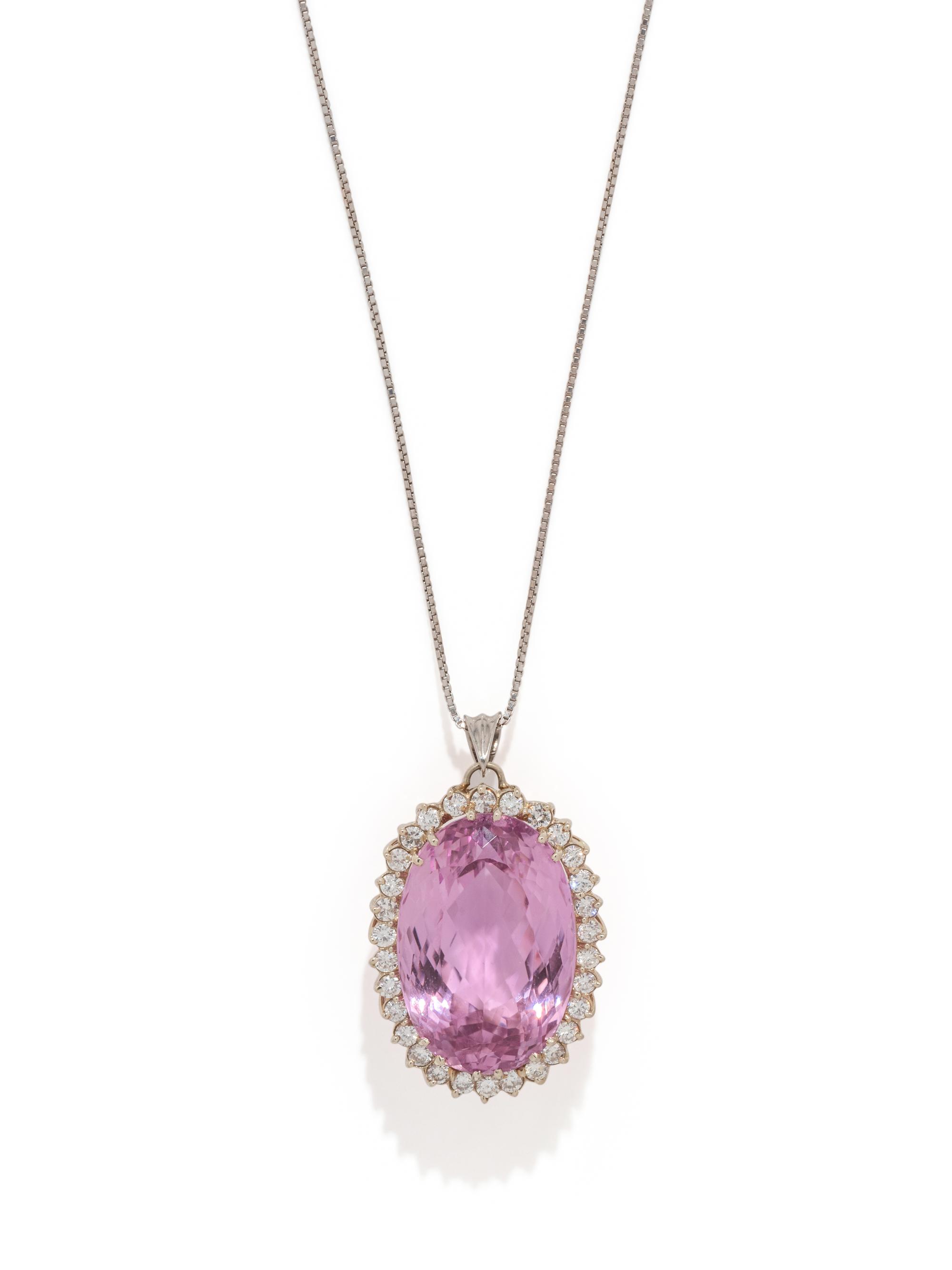 KUNZITE AND DIAMOND PENDANT/NECKLACE