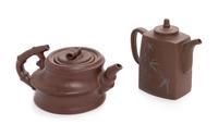 Two Chinese Yixing Pottery Teapots Height of tallest 4 1/8 inches. — 20TH CENTURY