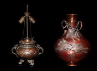 Two Japanese Bronze and Mixed-Metal Vessels