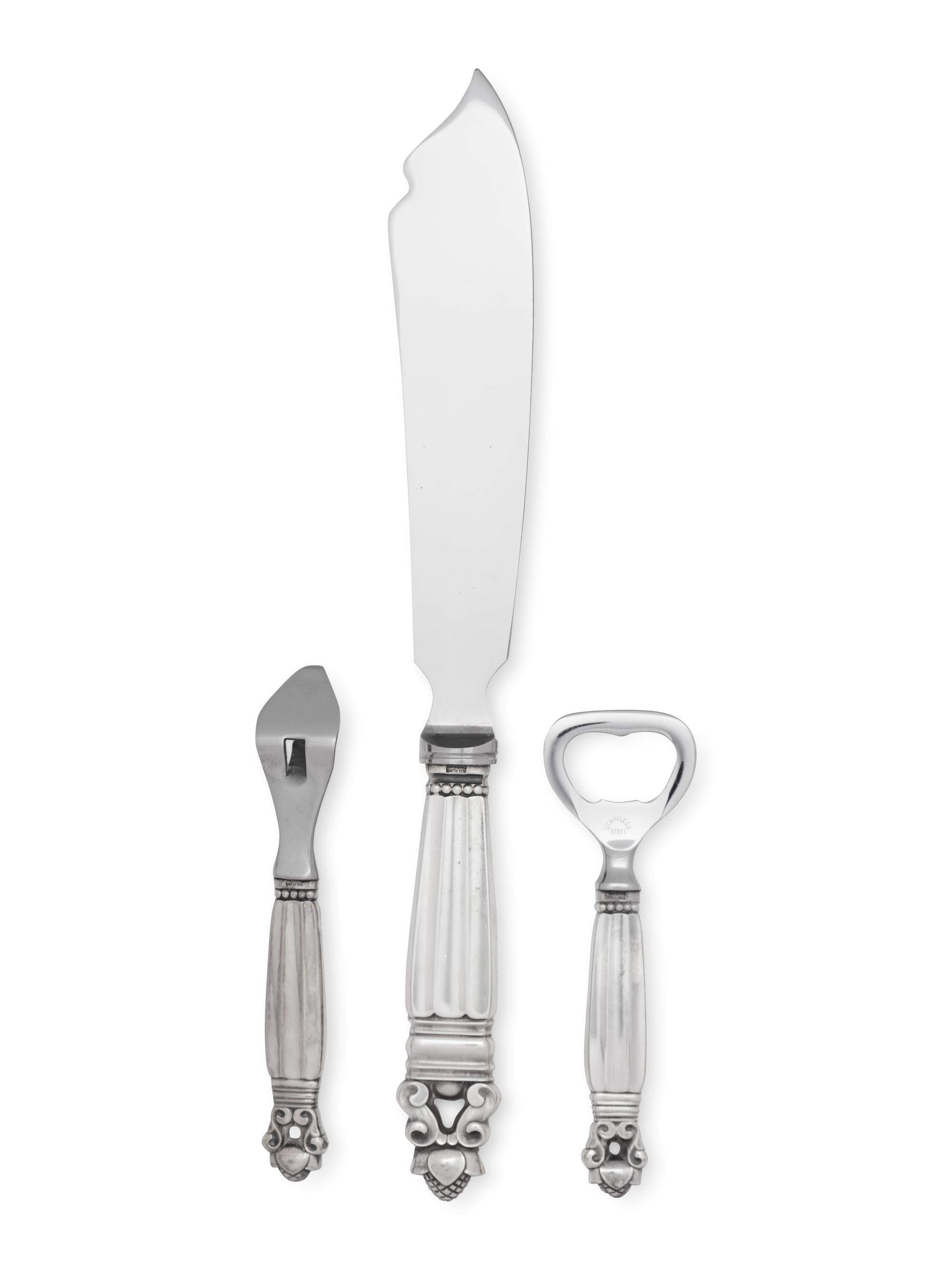 A Group of Three Georg Jensen Acorn Silver Flatware Articles