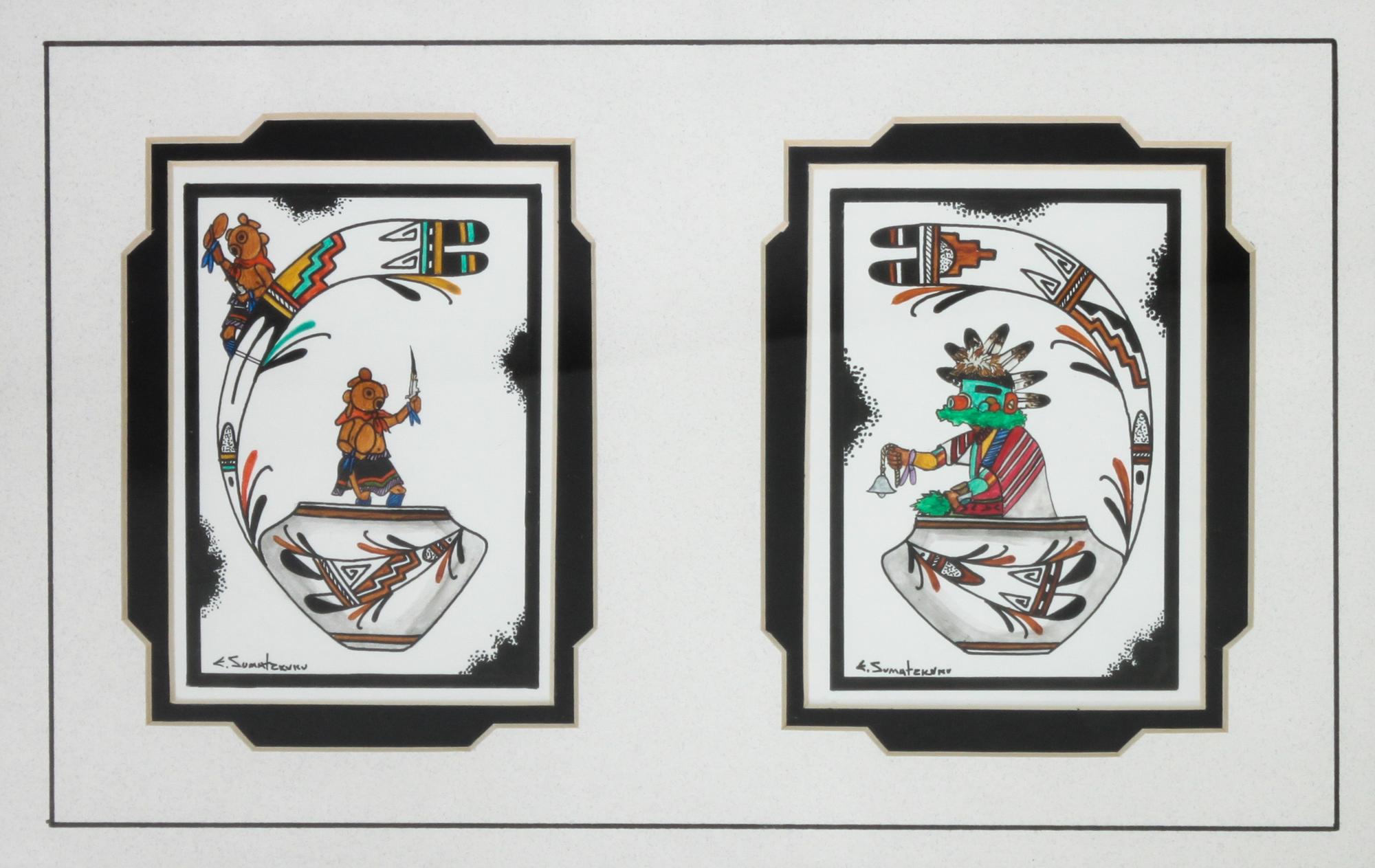 Edgar Sumatzkuku, (Hopi, 20th Century), Two Kachinas