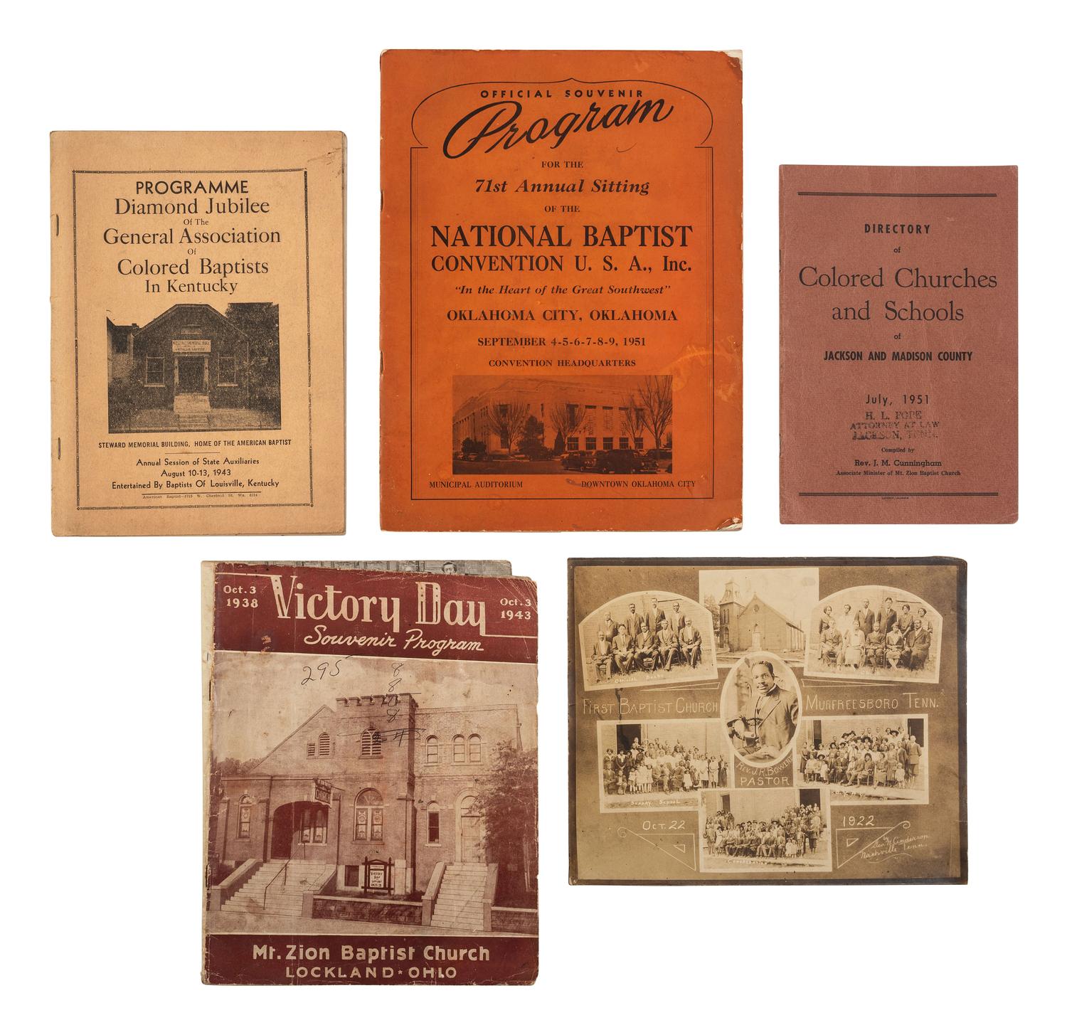 [RELIGION]. A group of items related to African American Baptist churches.