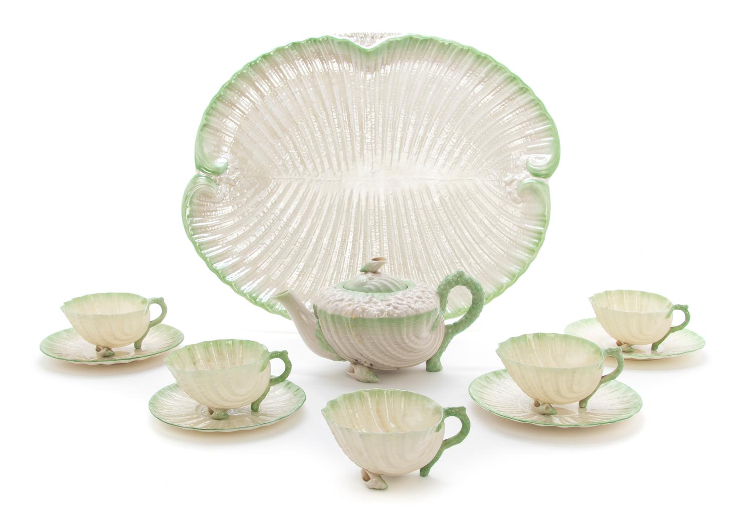 An Assembled Belleek Neptune Tea Service, Width of tray 17 inches.