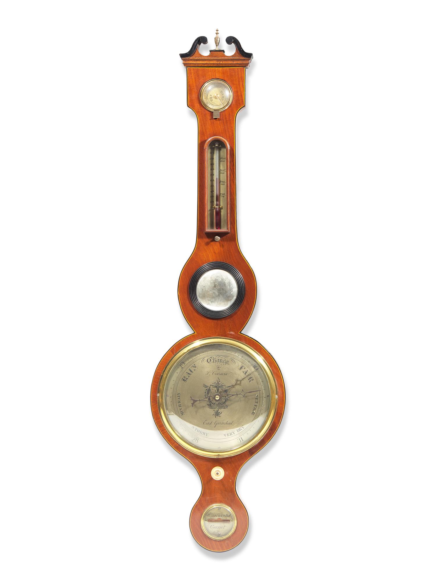 A Regency Brass Mounted and Banded Mahogany Wheel Barometer