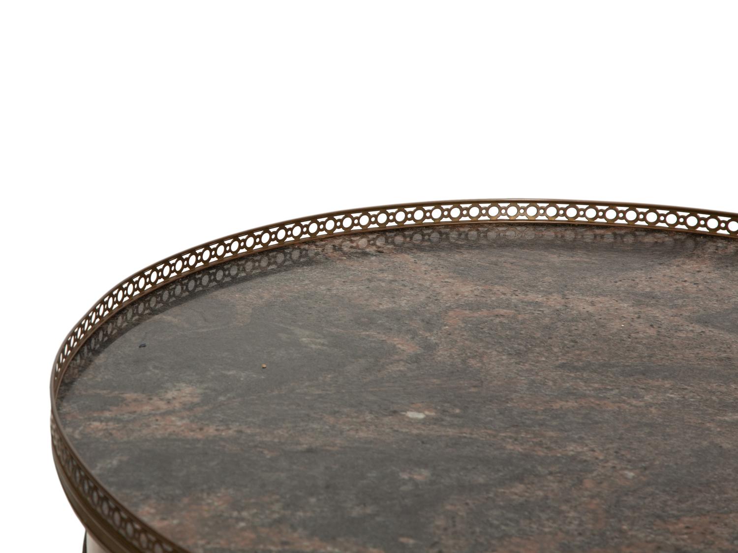 A Pair of Louis XVI Style Gilt Metal Mounted Marble Top Bouillotte Tables
