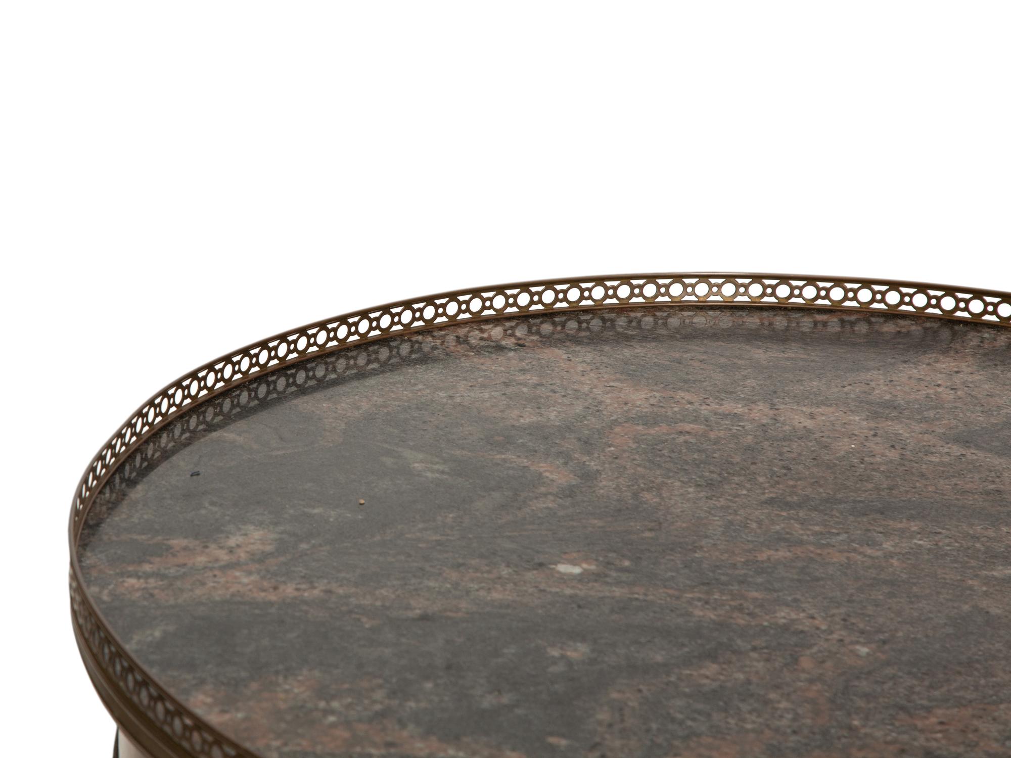 A Pair of Louis XVI Style Gilt Metal Mounted Marble Top Bouillotte Tables