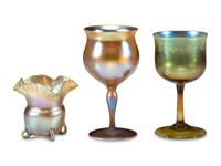 Three Iridescent Art Glass Articles