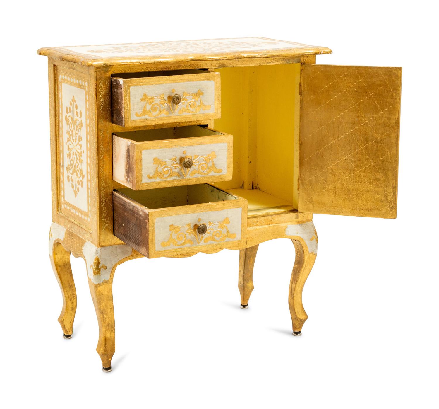 A Pair of Italian Painted and Parcel Gilt Cabinets