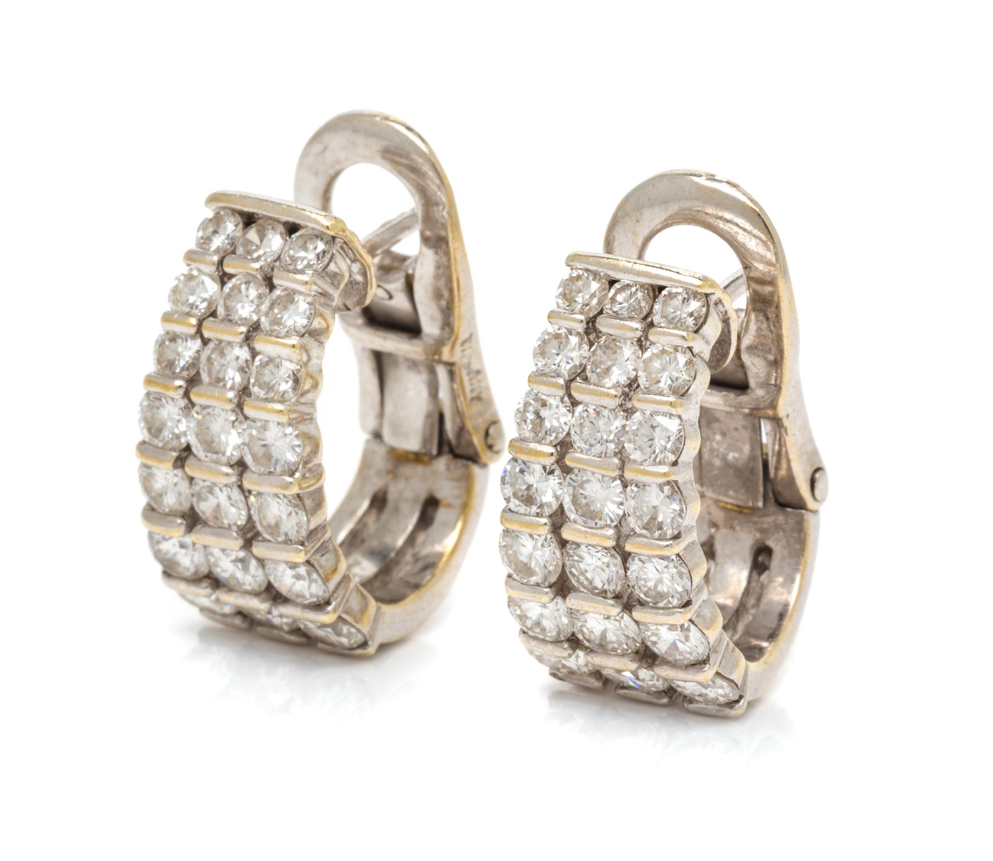 A Pair of Rhodium Plated 18 Karat Yellow Gold and Diamond Hoop Earrings, 7.00 dwts.
