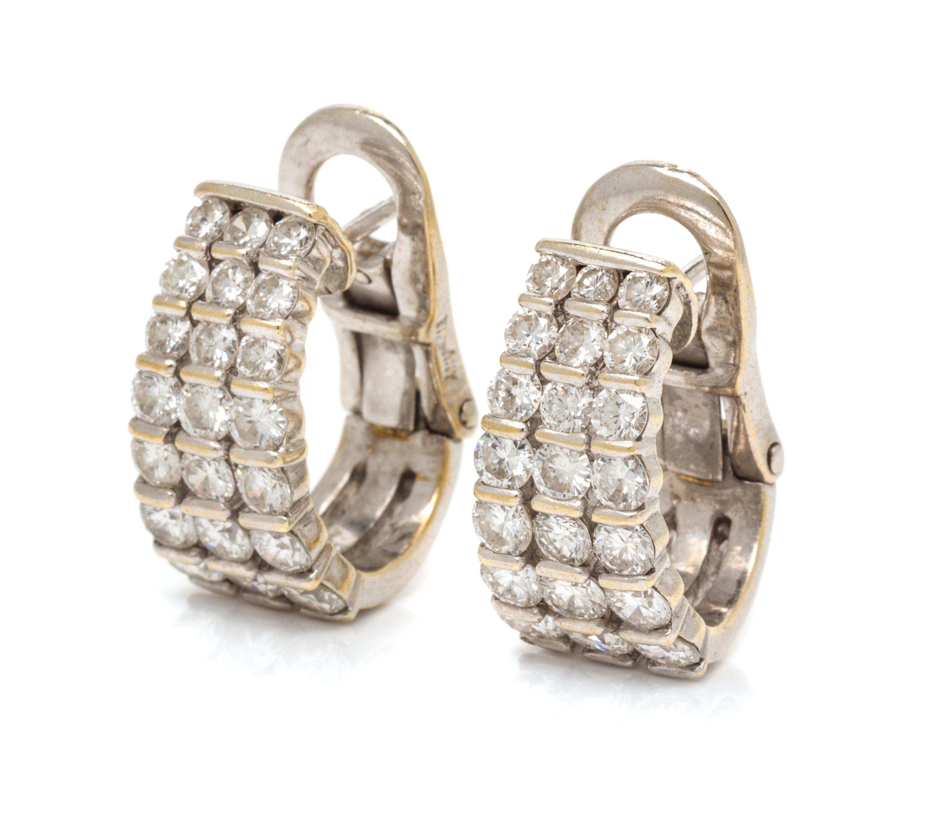 A Pair of Rhodium Plated 18 Karat Yellow Gold and Diamond Hoop Earrings, 7.00 dwts.