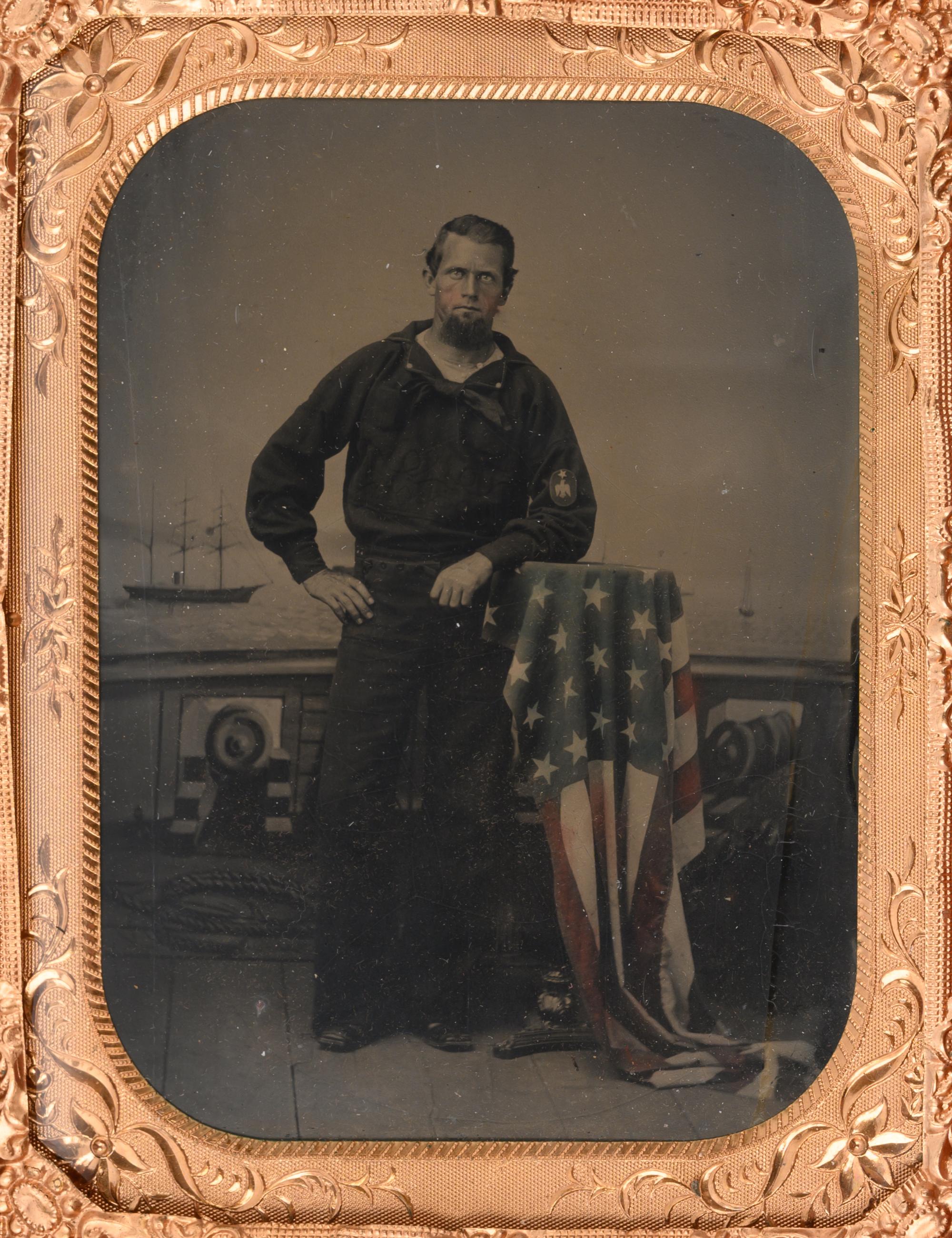 A Quarter Plate Embellished Tintype of a Naval Midshipman