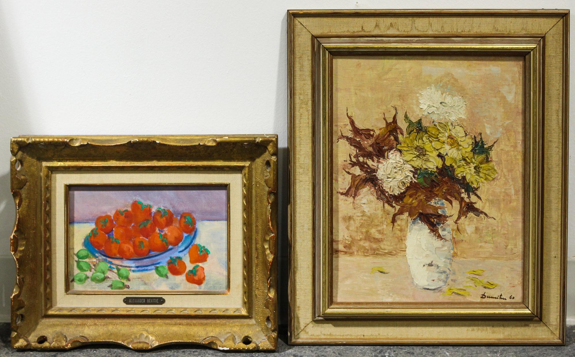 Alexander Beattie, (British, early 20th century), Still Life with Bowl of Fruit, together with another still life of flowers.