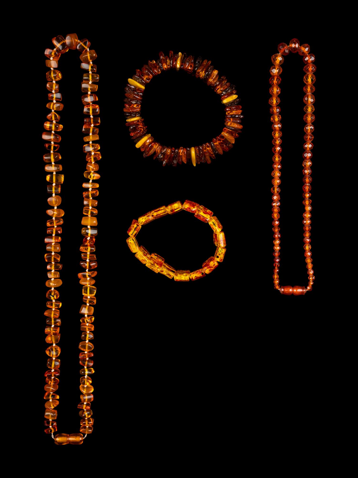 Four Chinese Beaded Amber Jewelry