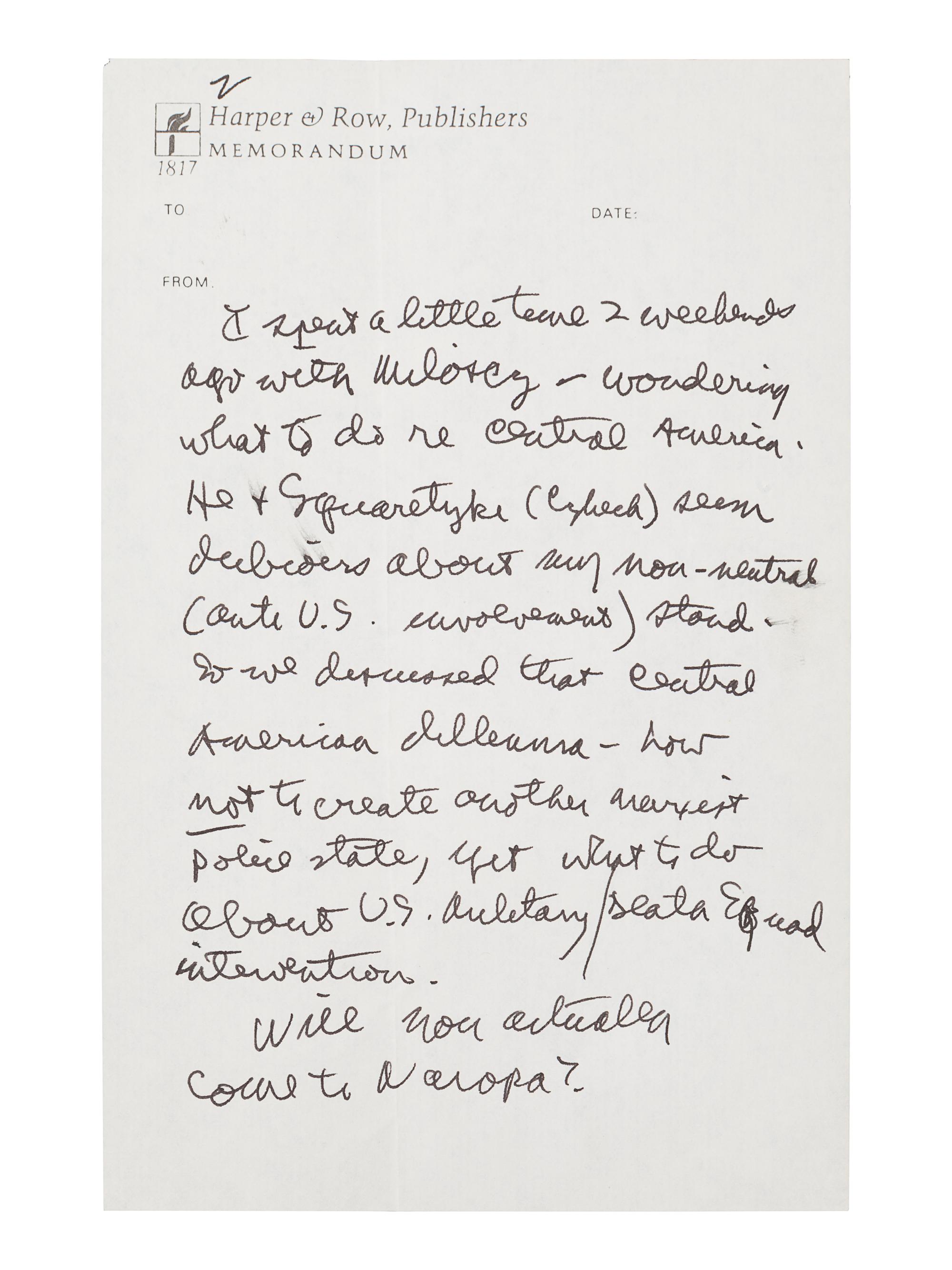 GINSBERG, Allen (1926-1997). Autograph letter signed ("Allan"), to István Eörsi. New York, New York, 11 May 1984. 4 pages, 8vo, 215 x 138 mm, on Harper & Row, Publishers Memorandum paper, Ginsberg's return address stamped on the first page, with original envelope .