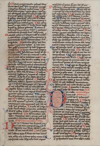 [MANUSCRIPT LEAVES -- BIBLES]. A group of 4 manuscript leaves on vellum, matted together, comprising: