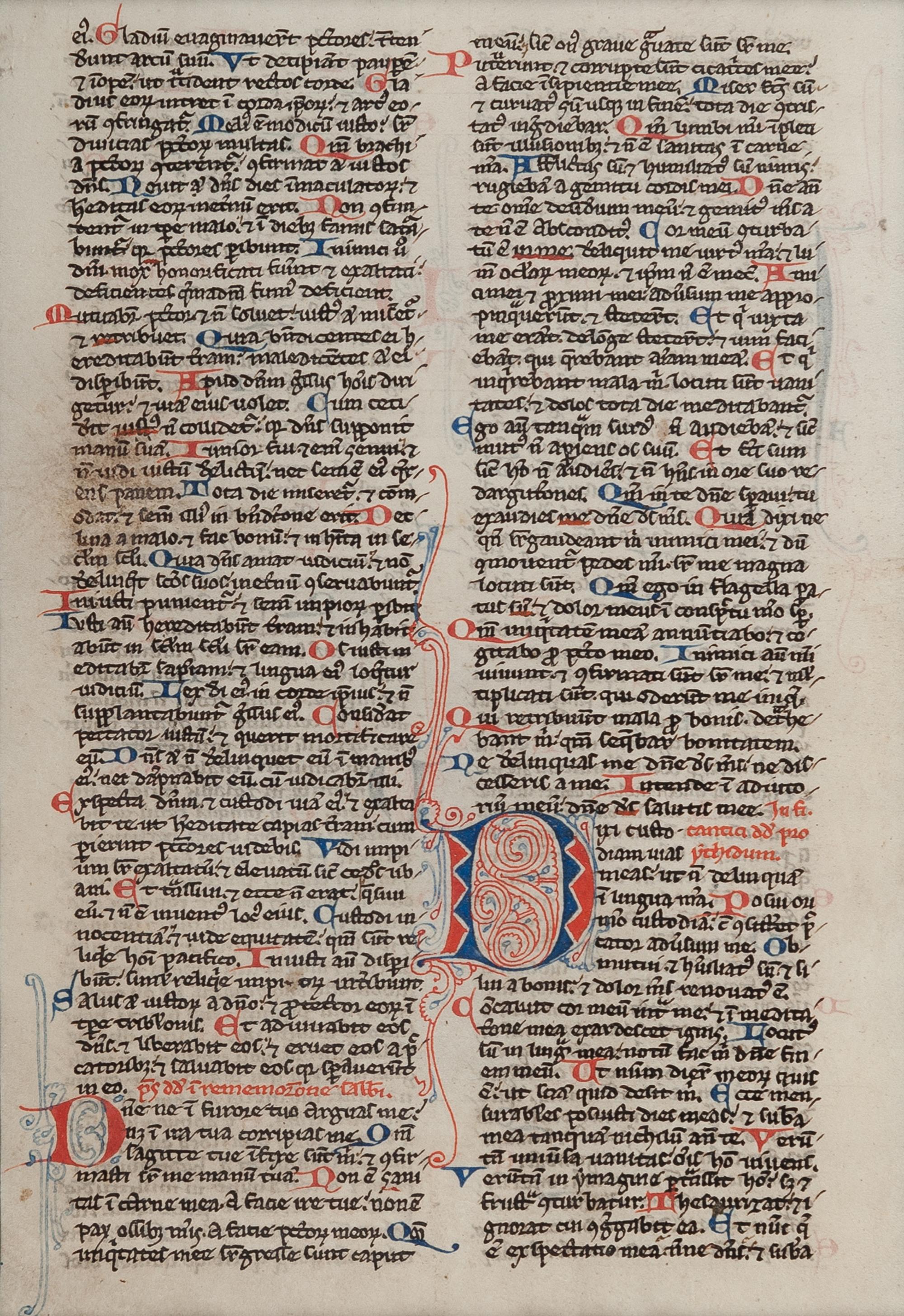 [MANUSCRIPT LEAVES -- BIBLES]. A group of 4 manuscript leaves on vellum, matted together, comprising: