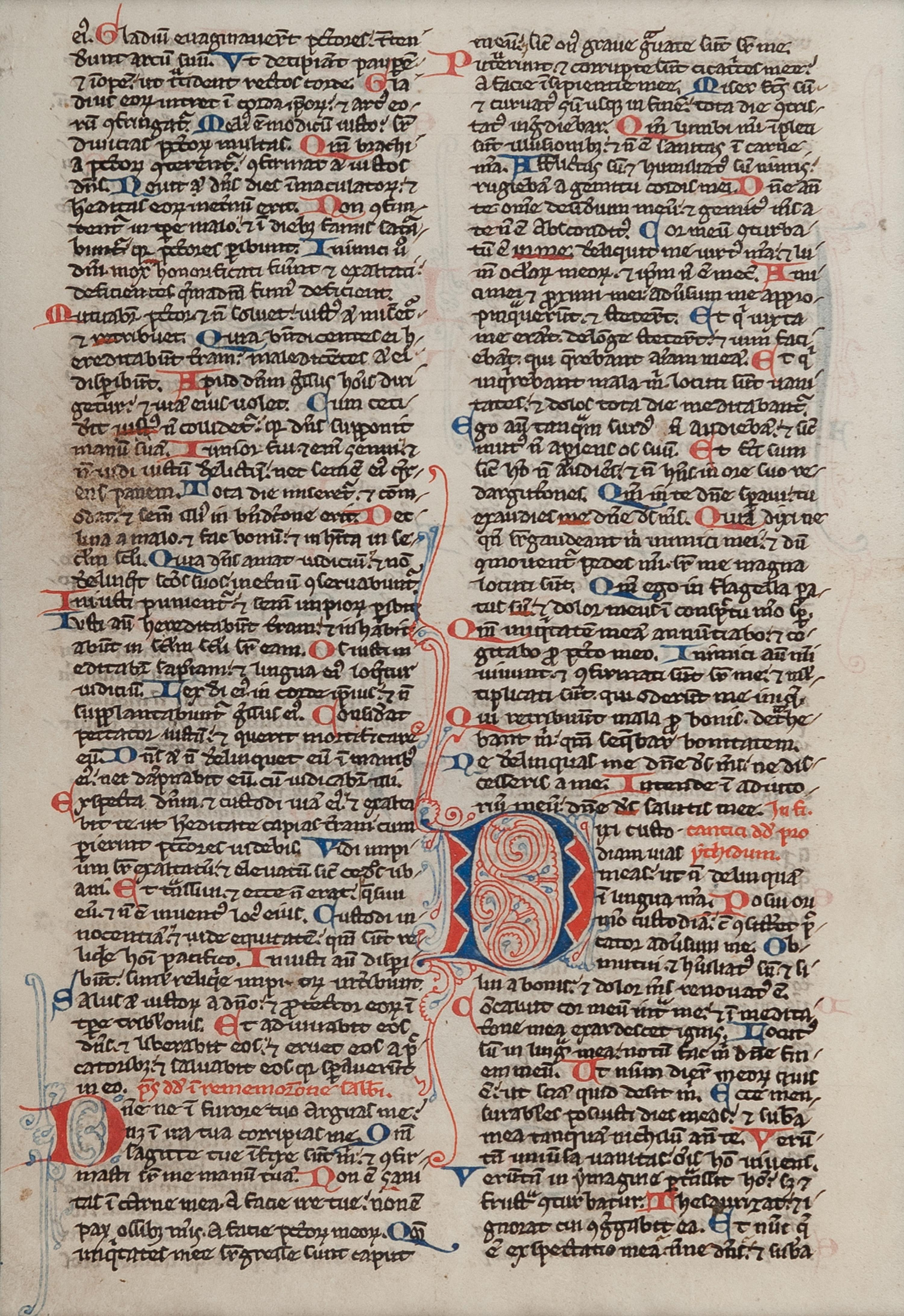 [MANUSCRIPT LEAVES -- BIBLES]. A group of 4 manuscript leaves on vellum, matted together, comprising: