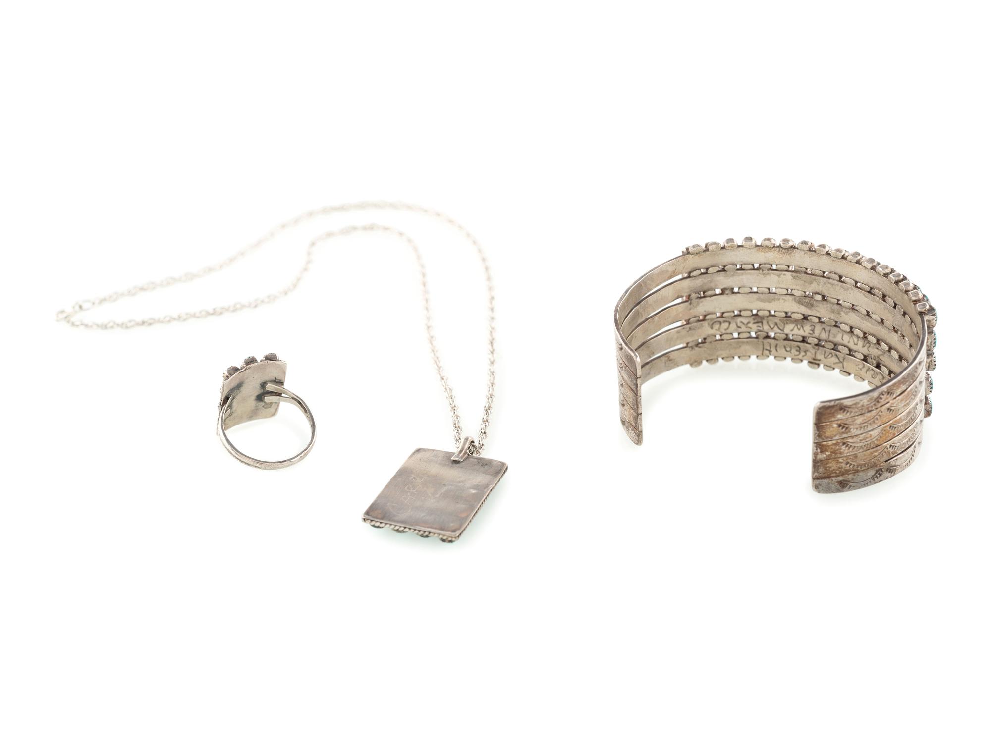 Silver and Turquoise Cuff Bracelet, Ring, AND Pendant