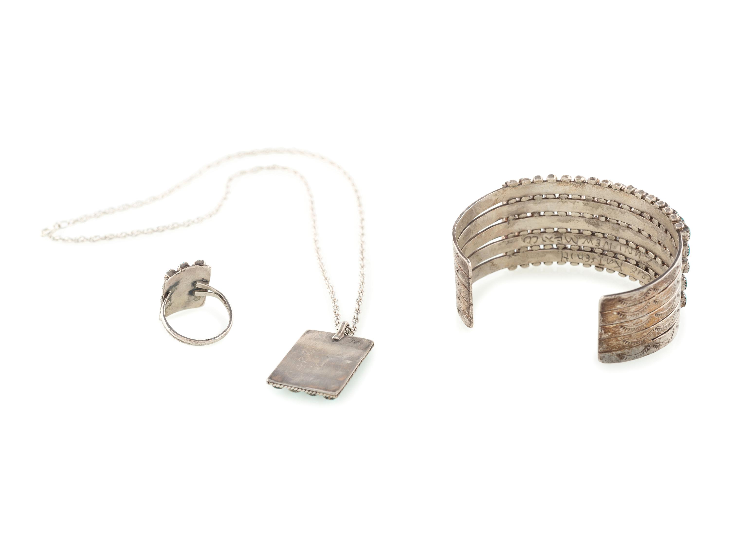 Silver and Turquoise Cuff Bracelet, Ring, AND Pendant