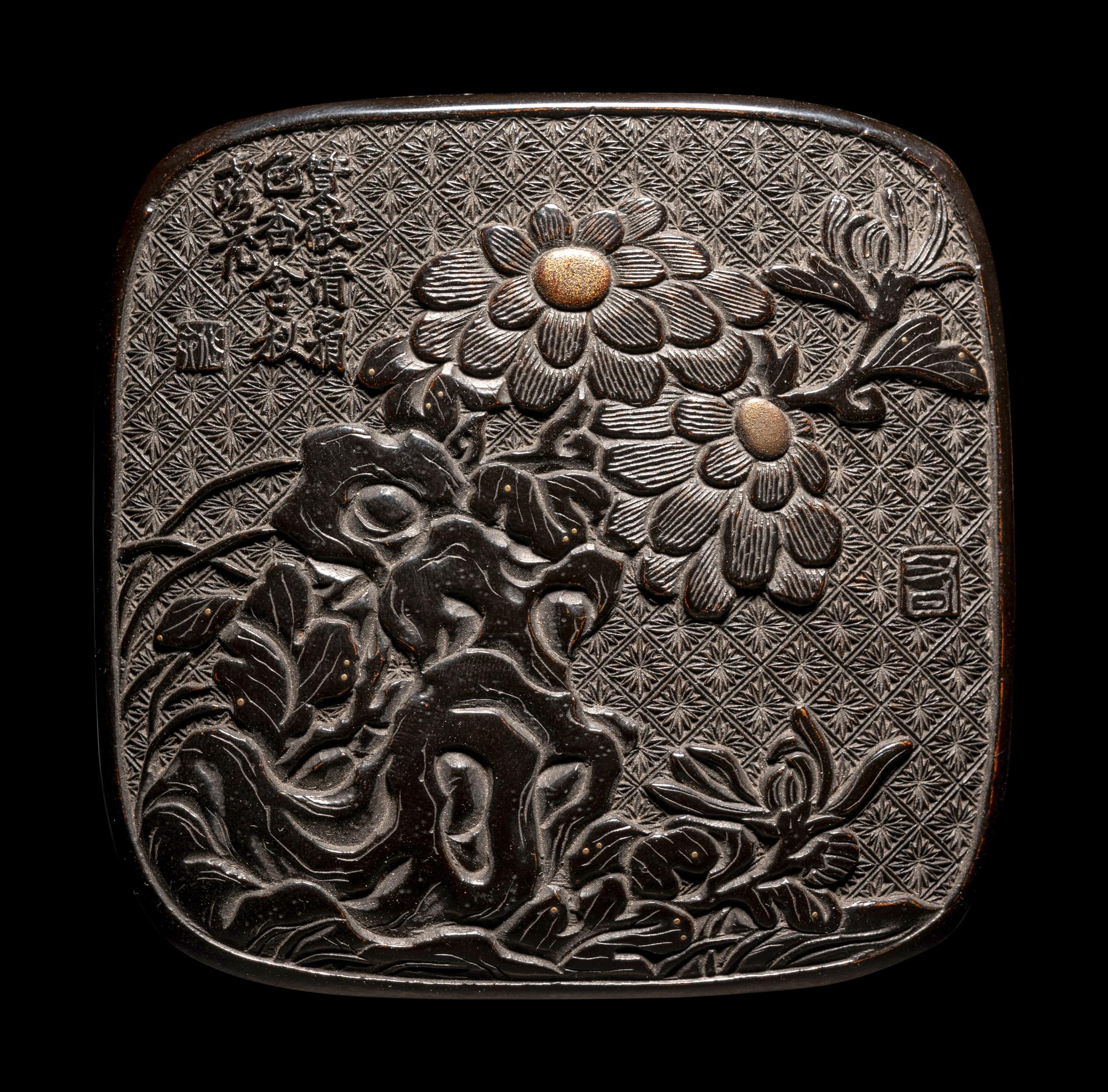 Two Japanese Carved Black Lacquer Articles