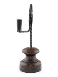 A Welsh Turned Wood and Wrought Iron Rushlight Holder