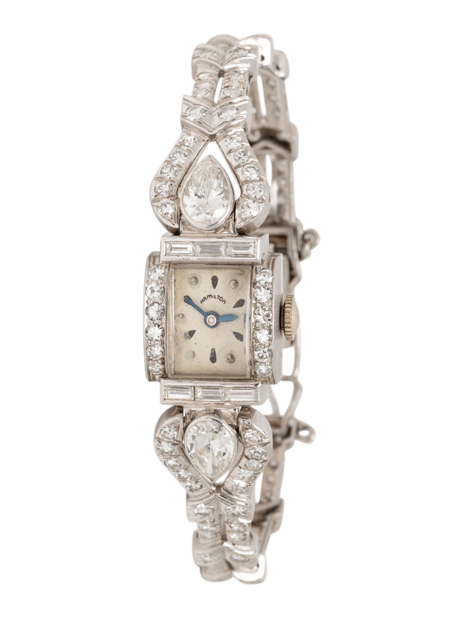 HAMILTON, PLATINUM AND DIAMOND WATCH