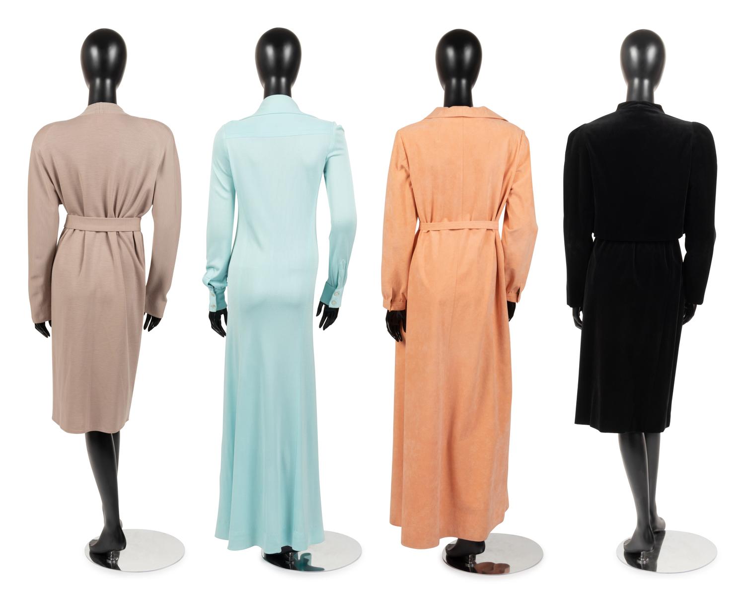 Five Halston Pieces: One Two-Piece Ensemble, Two Dresses, One Ultrasuede Dress Attributed to Halston, 1970s