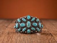 Navajo Silver and #8 Turquoise Cluster Cuff Bracelet