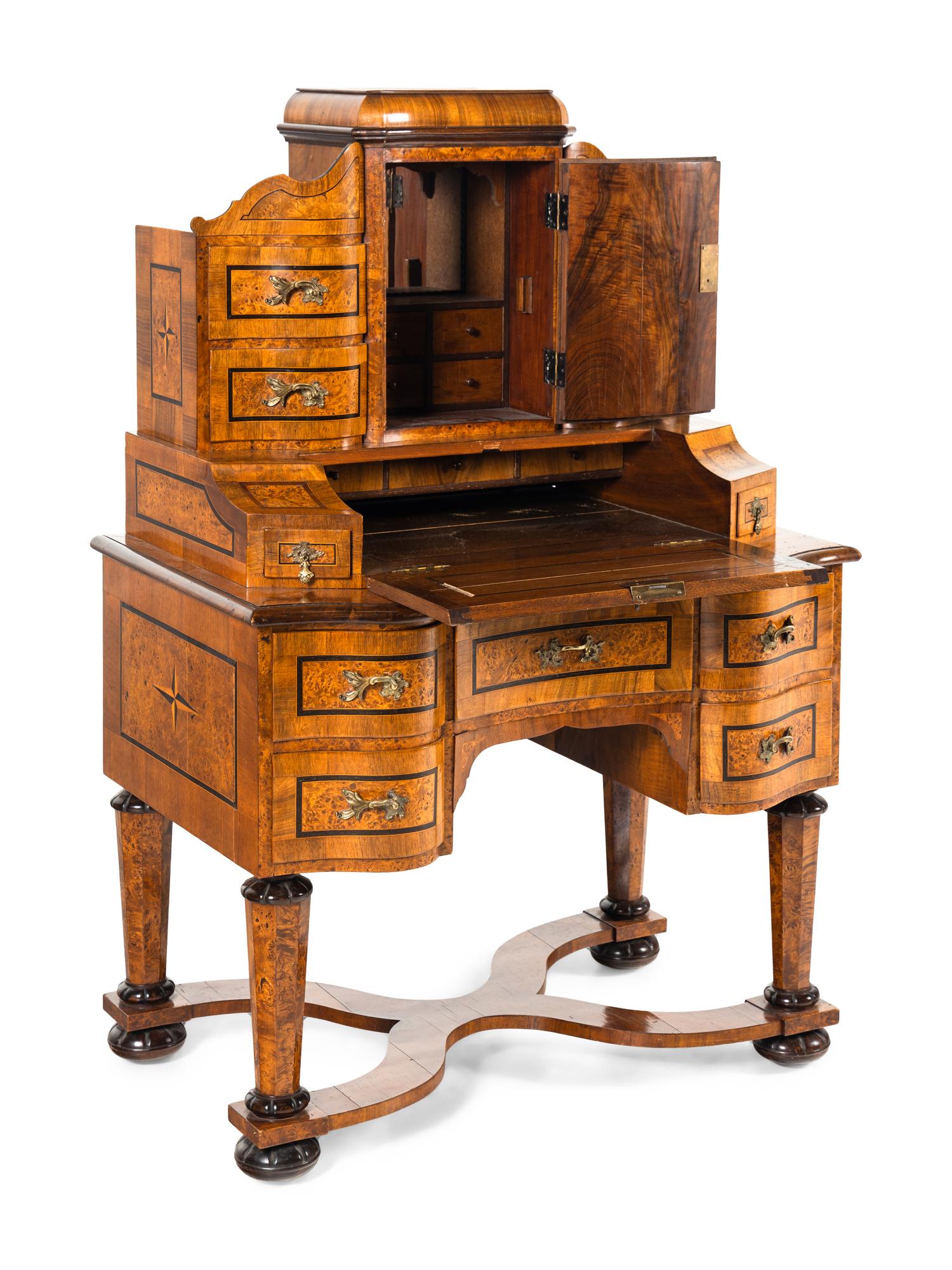 An Austrian Burlwood and Walnut Tabernacle Bureau