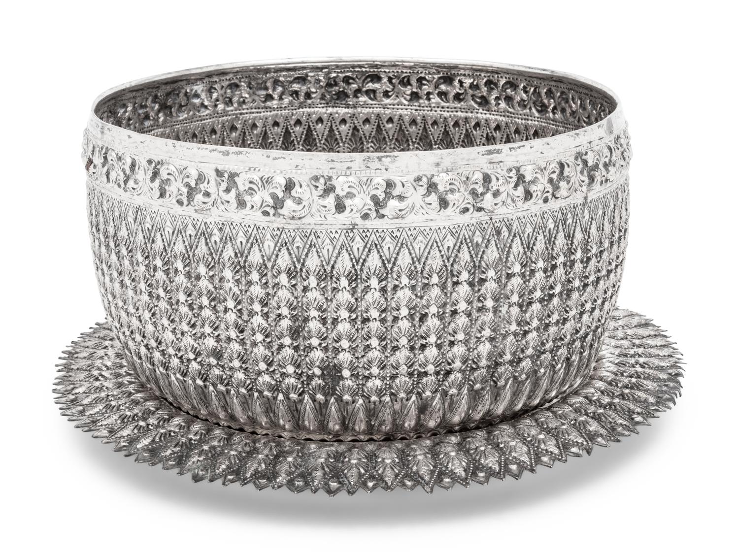 A Southeast Asian Silver Center Bowl and Underplate