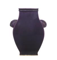 A Small Chinese Aubergine Glazed Porcelain Vase, Fanghu Height 6 inches. — POSSIBLY 18TH CENTURY
