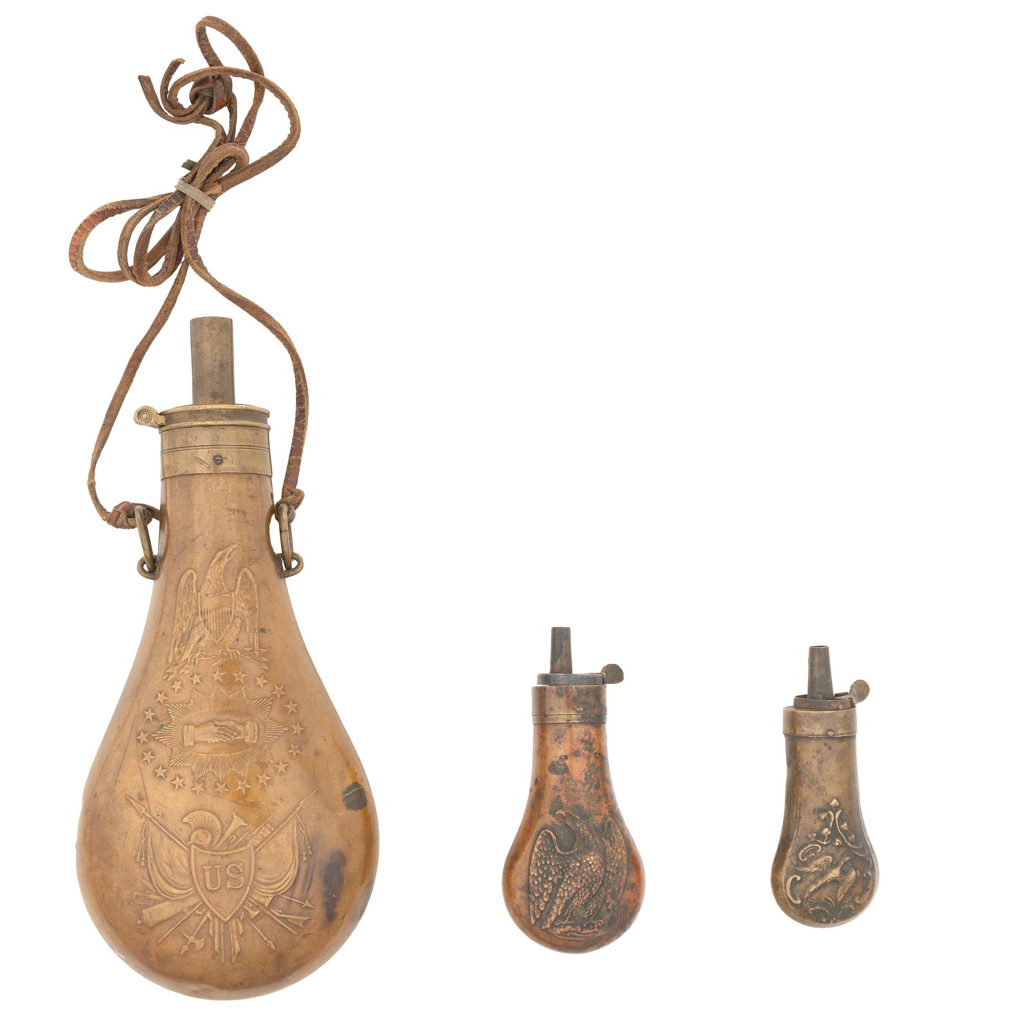 Three 19th Century Powder Flasks