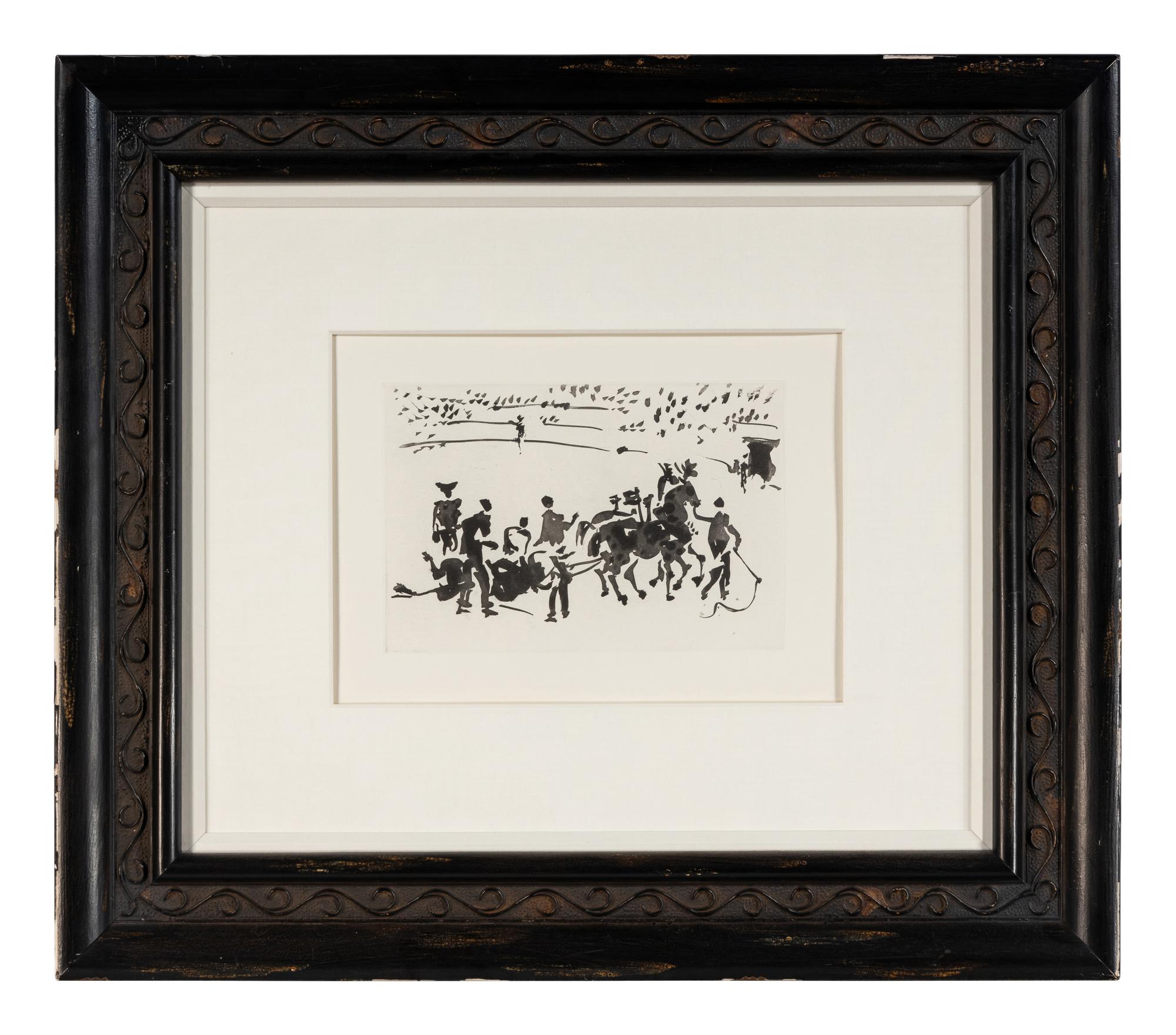 A pair of prints ( El Arrastre ; Los Cabestros retiran al Toro Manso ) from ' José Delgado: La Tauromaquia ', 1957