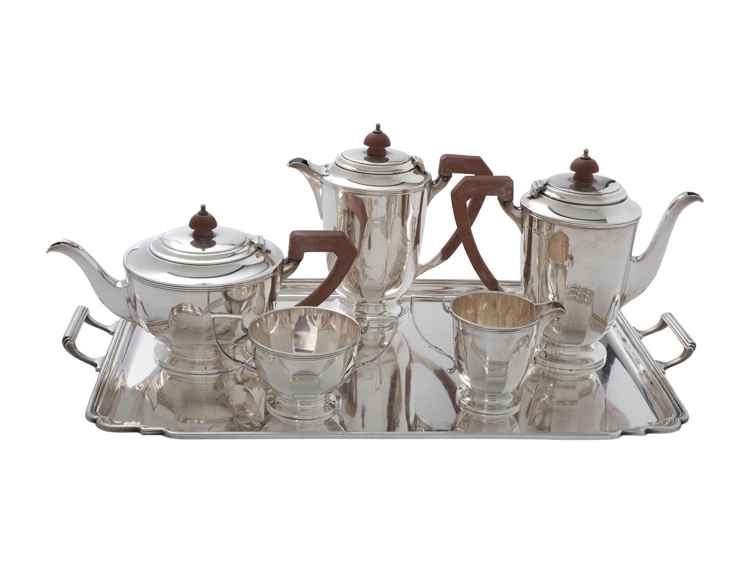 An English Silver Six-Piece Coffee & Tea Service