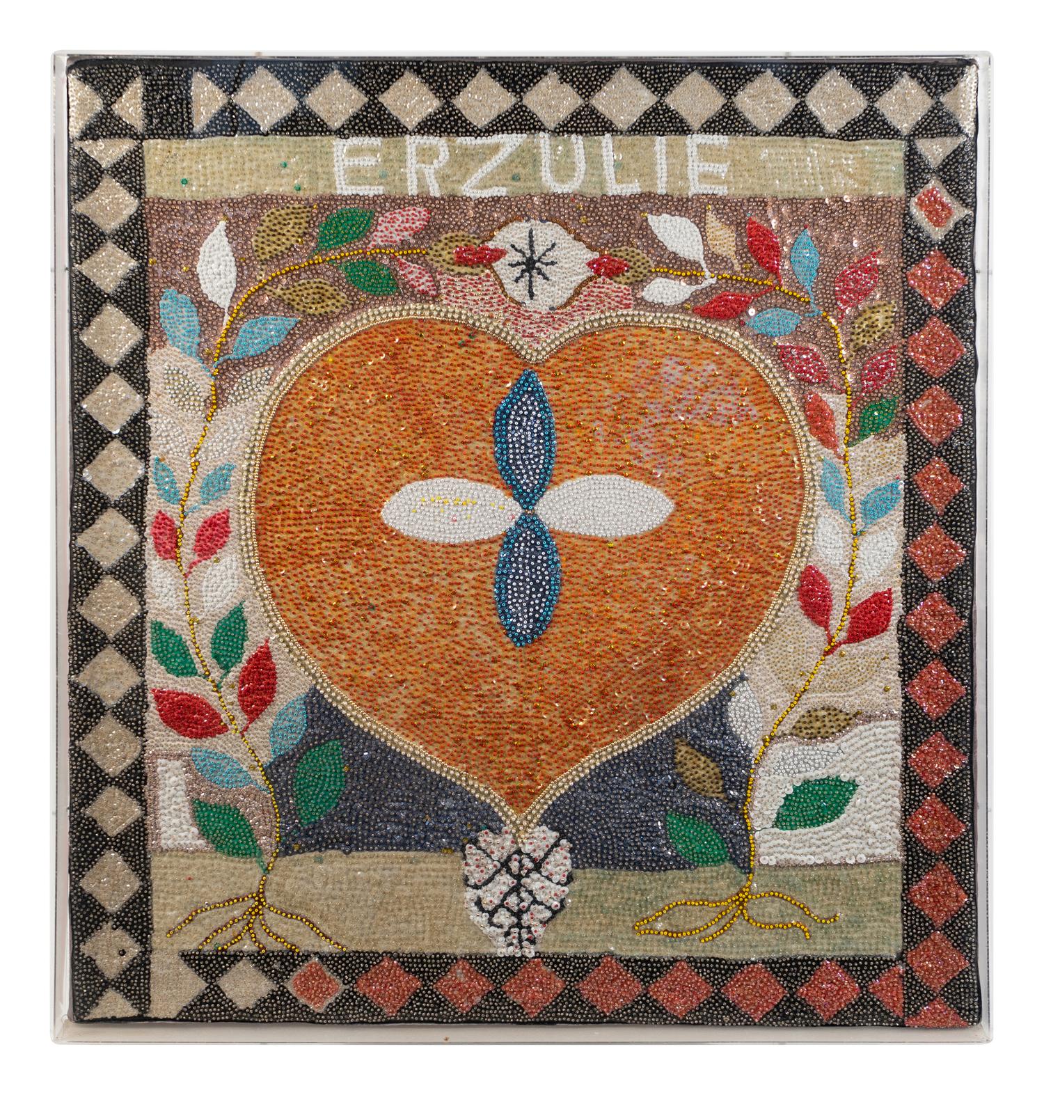 An Erzulie Beaded and Sequined Vodou Flag
