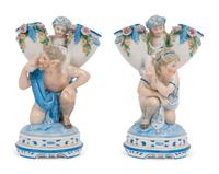A Pair of German Porcelain Figural Vases