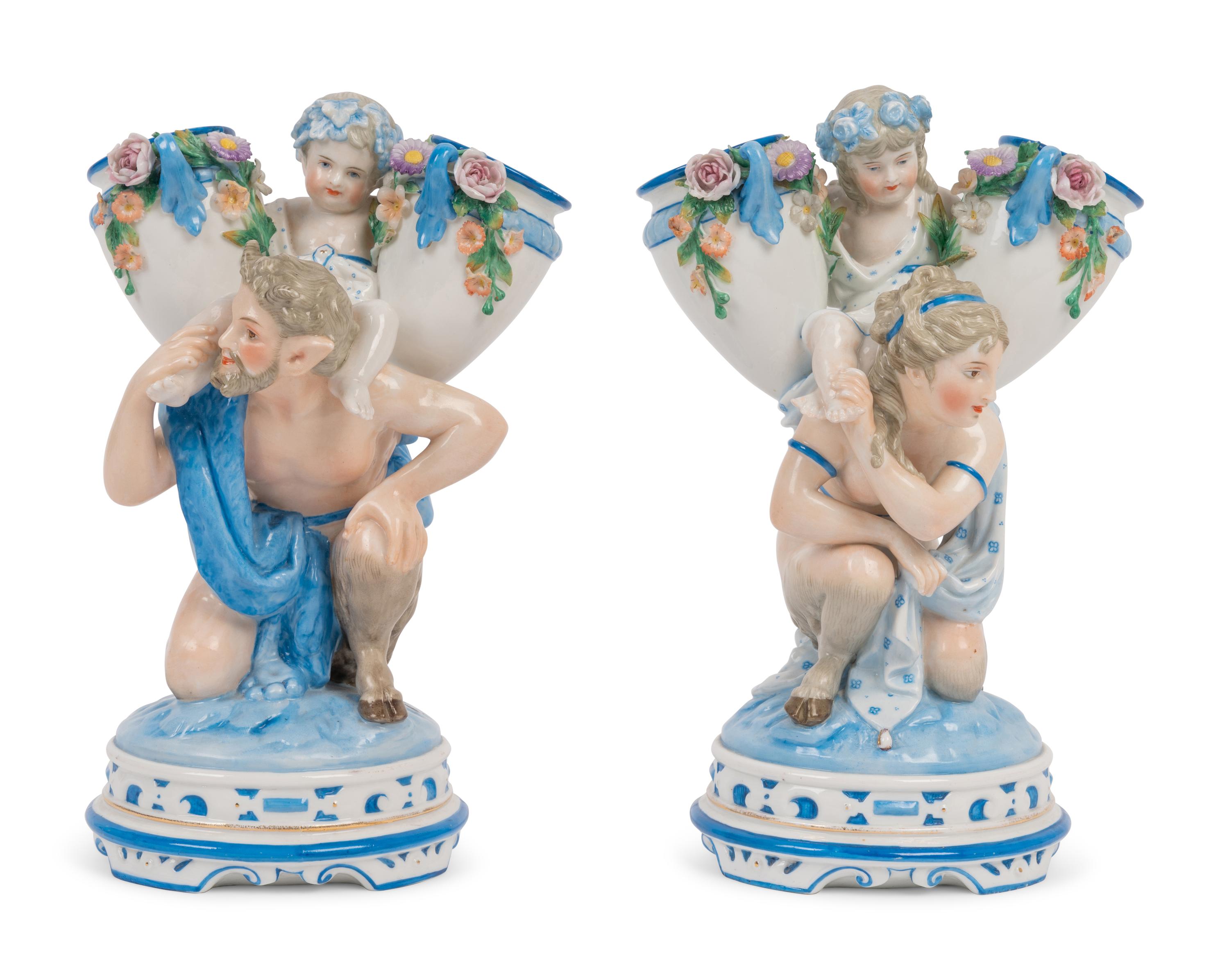 A Pair of German Porcelain Figural Vases