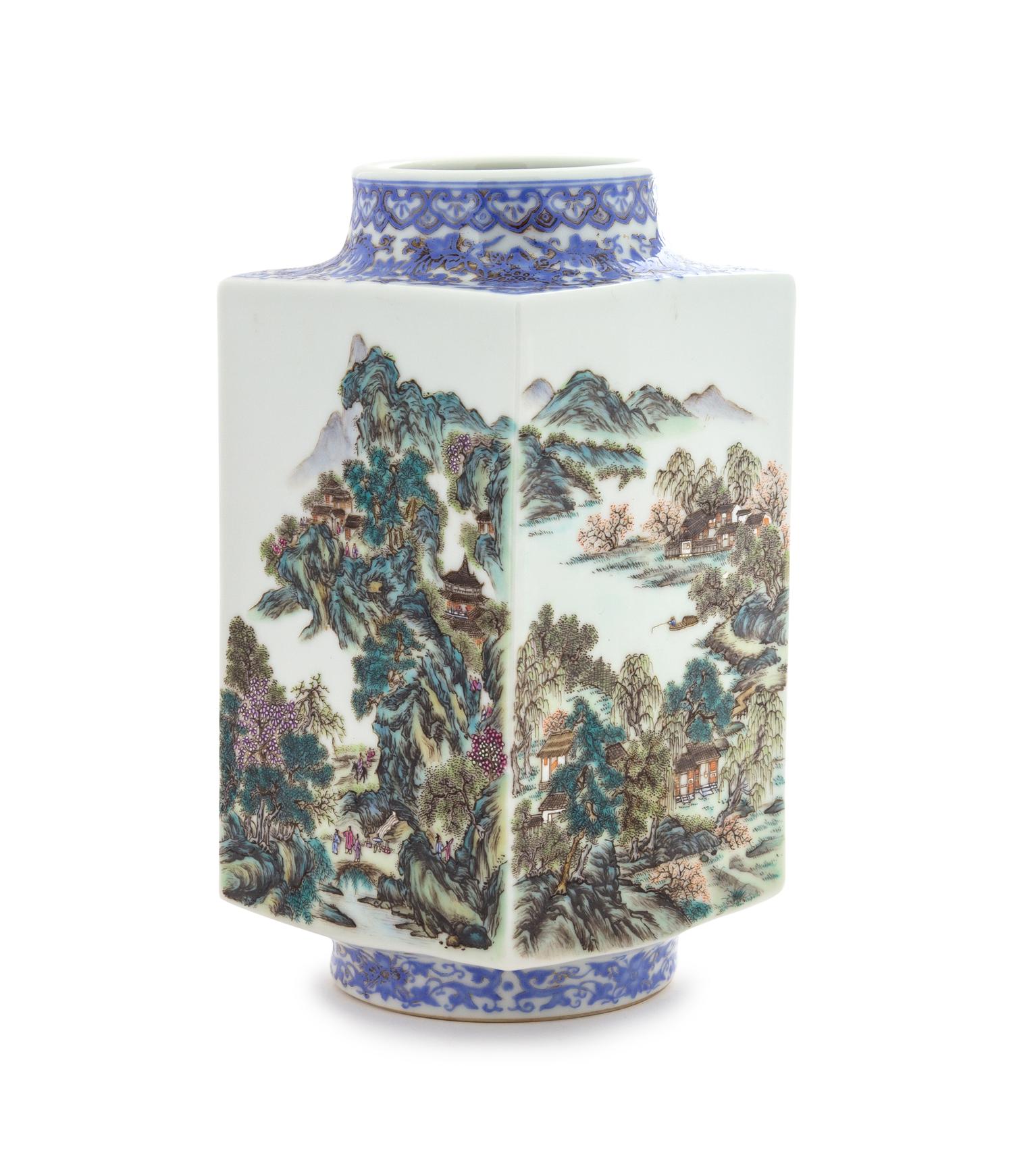 A Qianjiang Decorated Porcelain Cong Vase