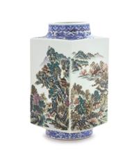 A Qianjiang Decorated Porcelain Cong Vase