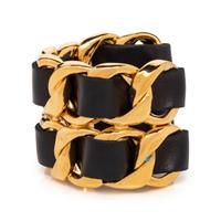 Chanel, Interwoven Leather-Metal Chain Cuff Bracelet