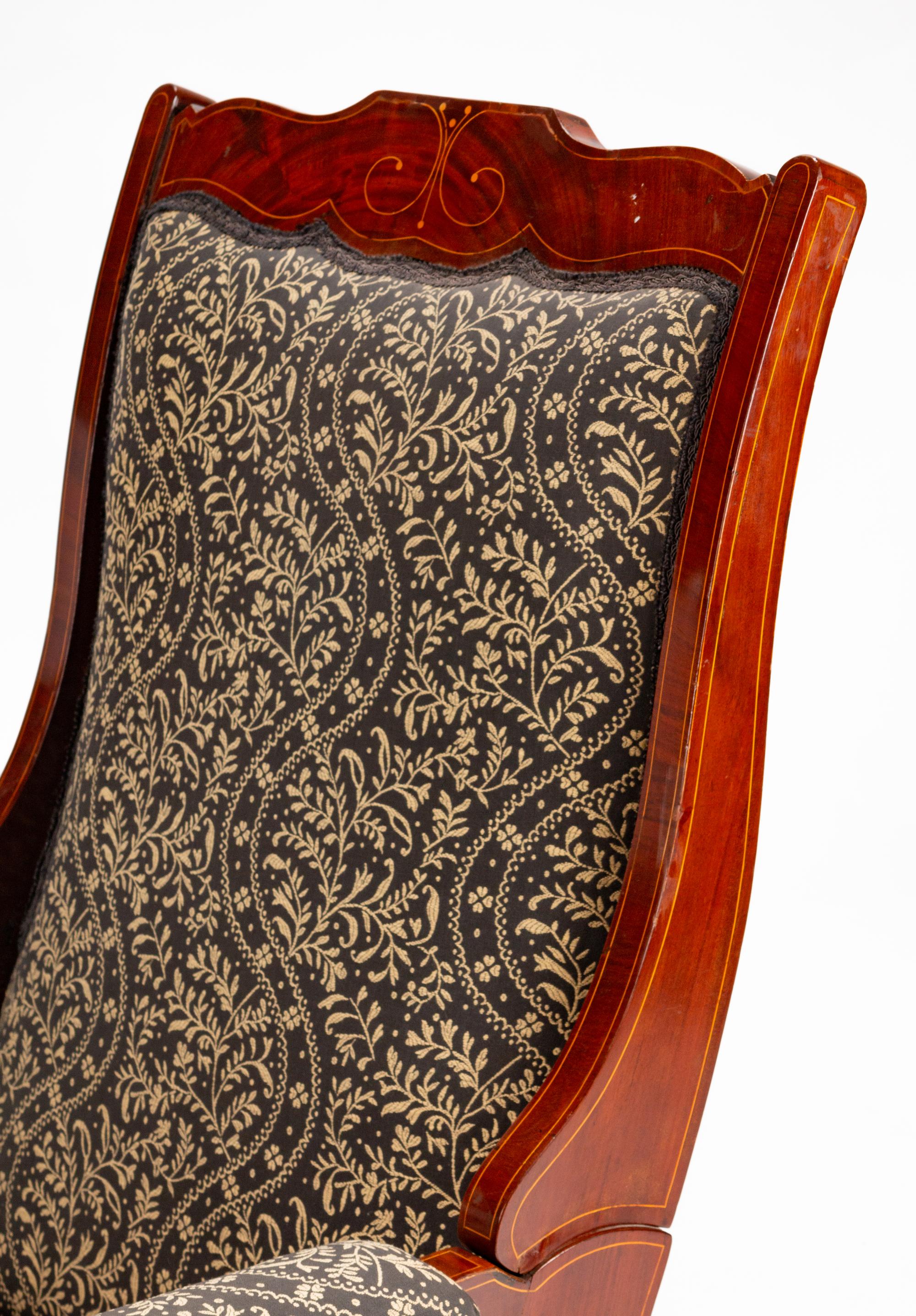 A Victorian Inlaid Mahogany Reclining Armchair — LAST QUARTER 19TH CENTURY