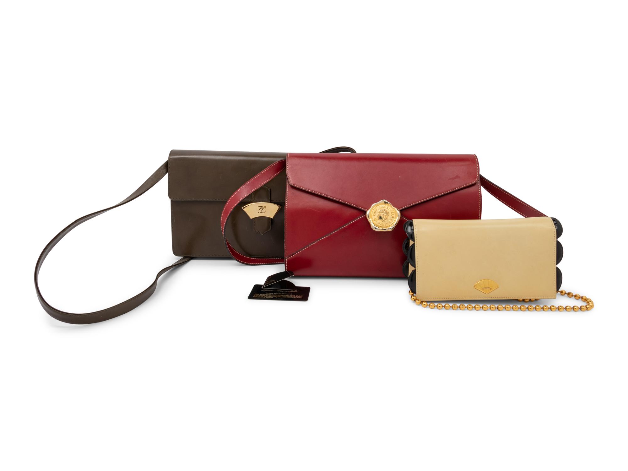 Five Karl Lagerfeld Items: Three Handbags, Two Scarves, 1980-90s