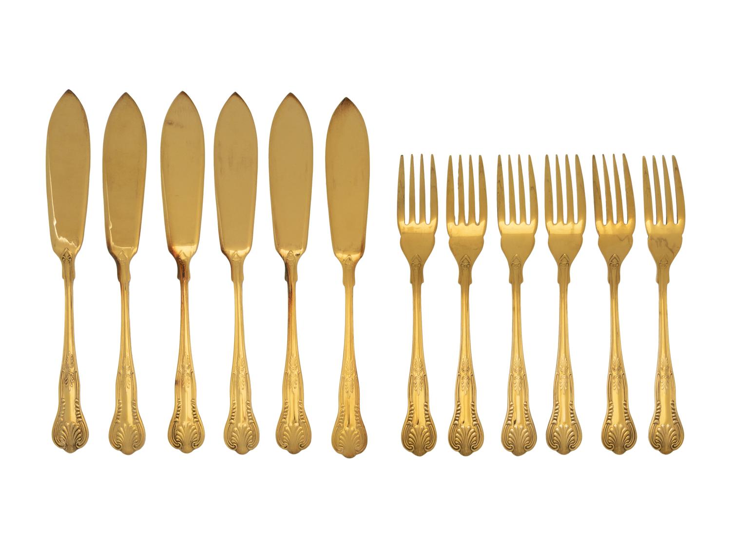 A French Gold-Plated Fish Service for Twelve
