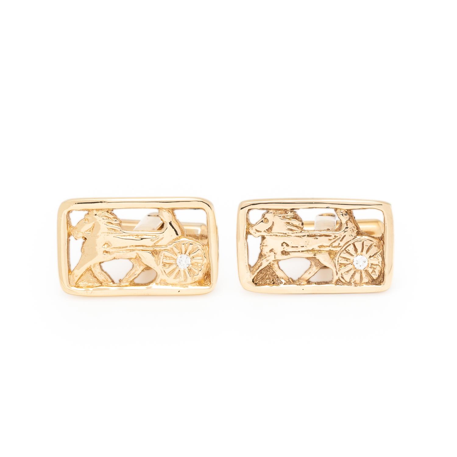 Yellow Gold and Diamond Equestrian Cufflinks